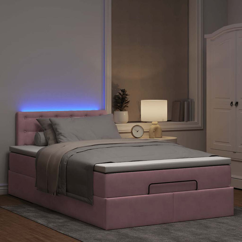 vidaXL rózsaszín bársony ottomán ágy matraccal & LED-ek 120x190cm