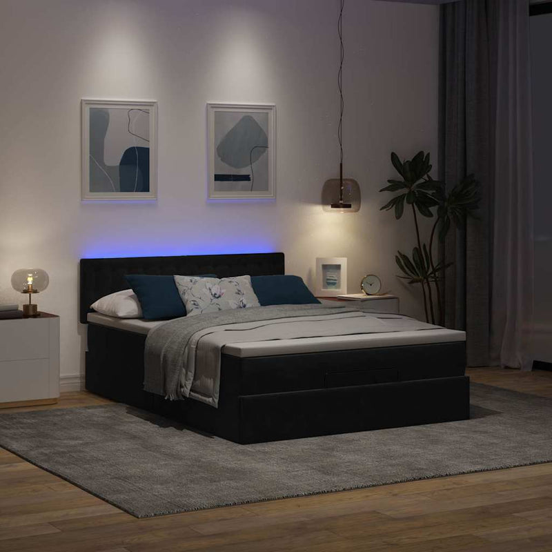 vidaXL Ottomán ágykeret matraccal fekete 140x200cm bársony