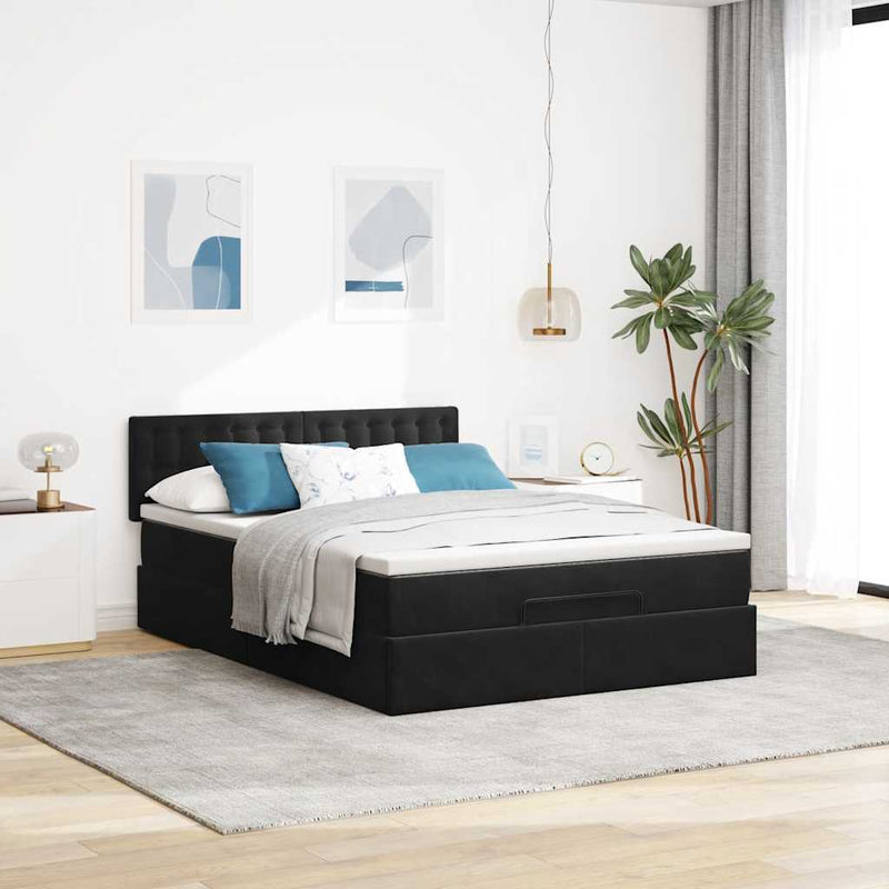 vidaXL Ottomán ágykeret matraccal fekete 140x200cm bársony