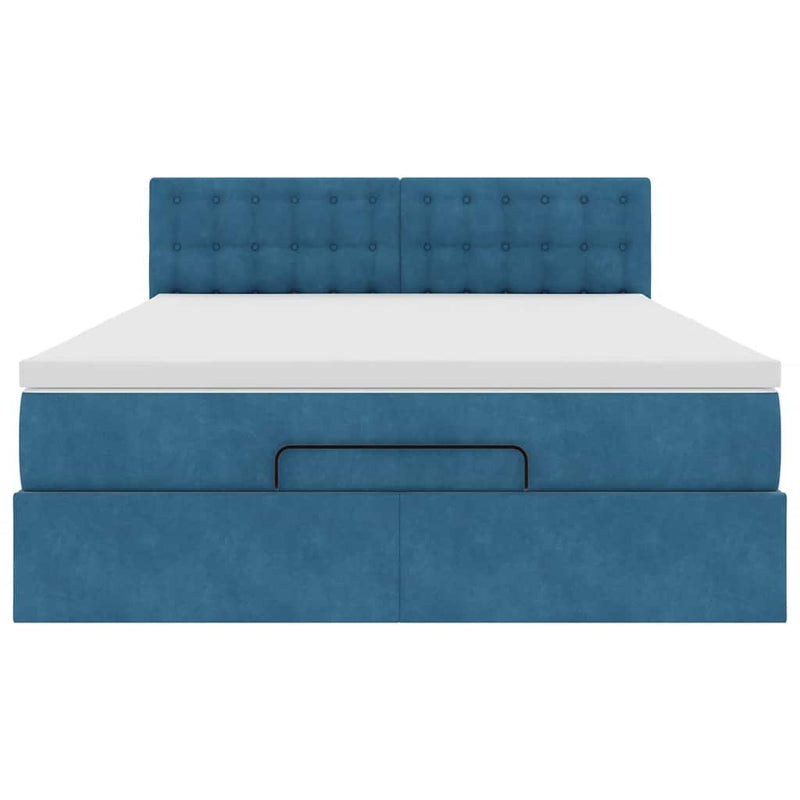 vidaXL Ottomán ágykeret matraccal sötétkék 140x200cm bársony