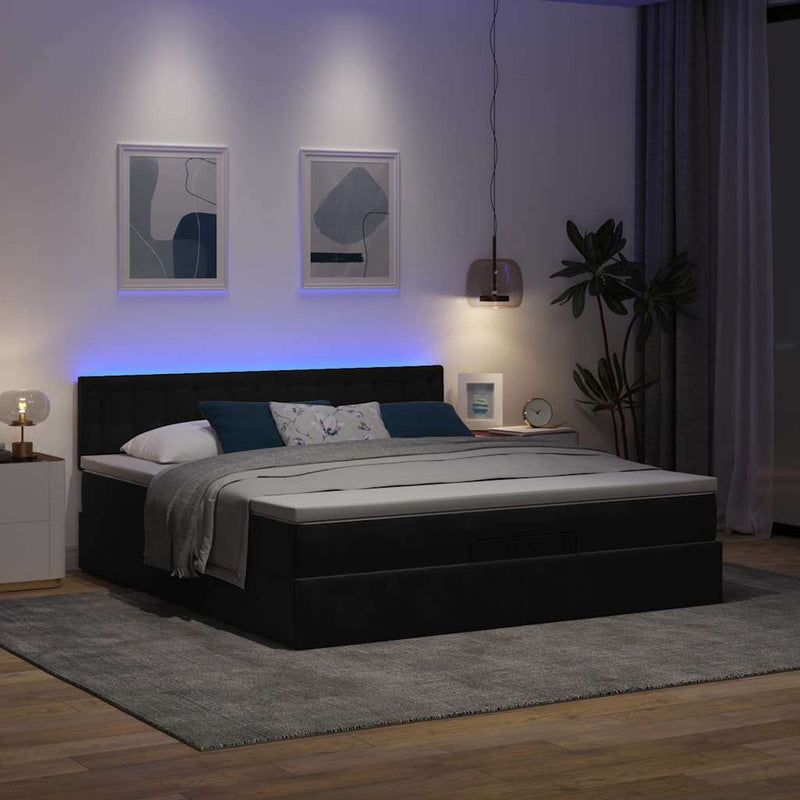 vidaXL Ottomán ágykeret matraccal fekete 180x200cm bársony