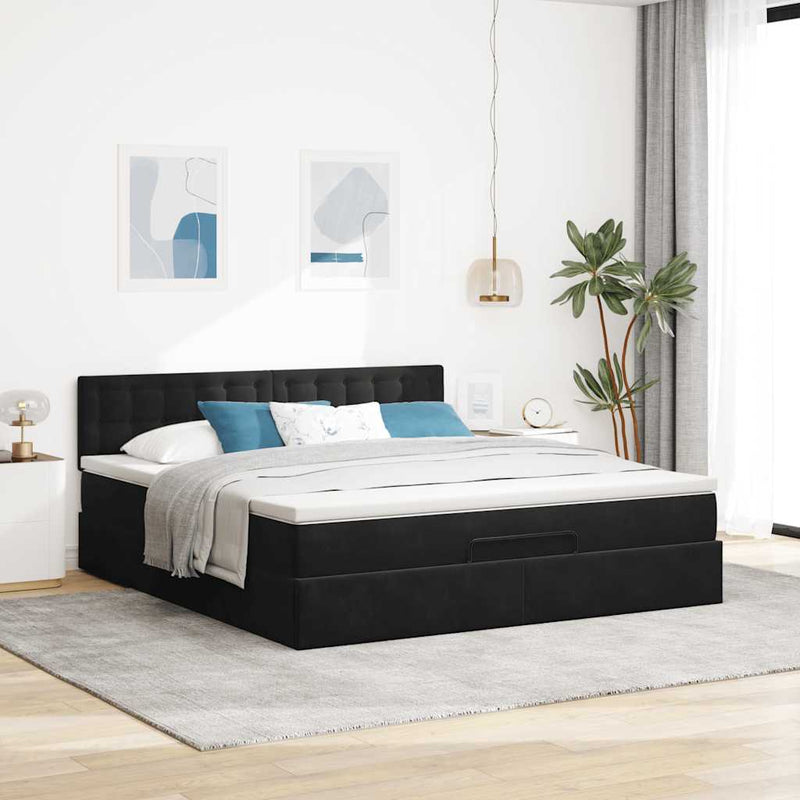 vidaXL Ottomán ágykeret matraccal fekete 180x200cm bársony