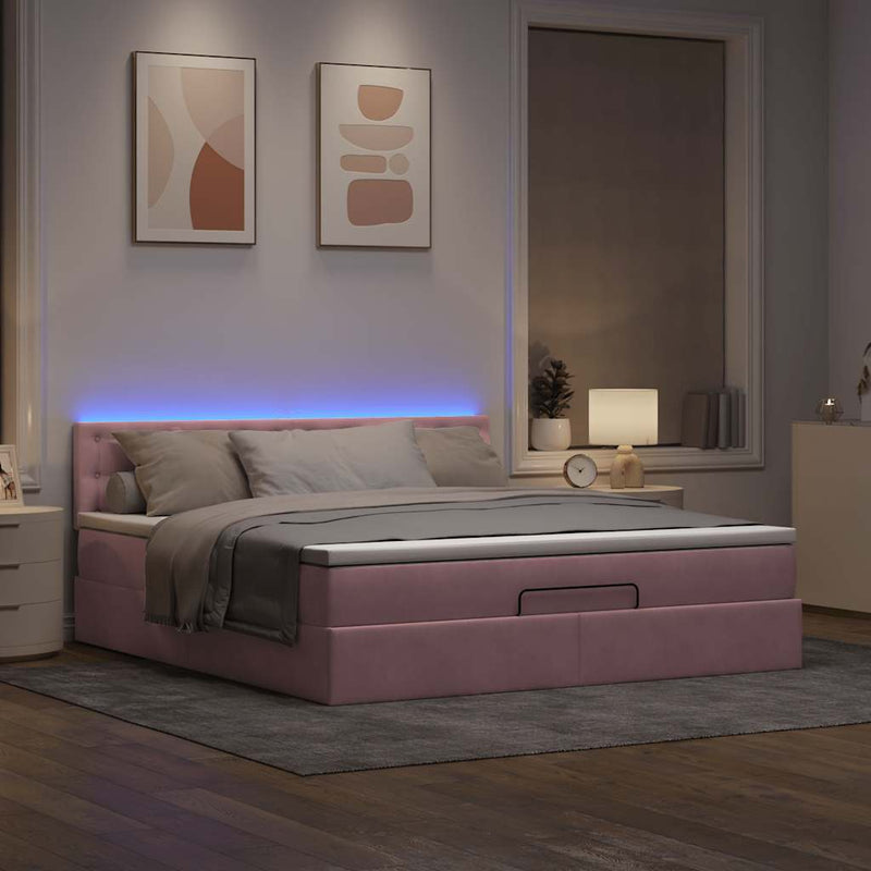 vidaXL rózsaszín bársony ottomán ágy matraccal & LED-ek 180x200 cm