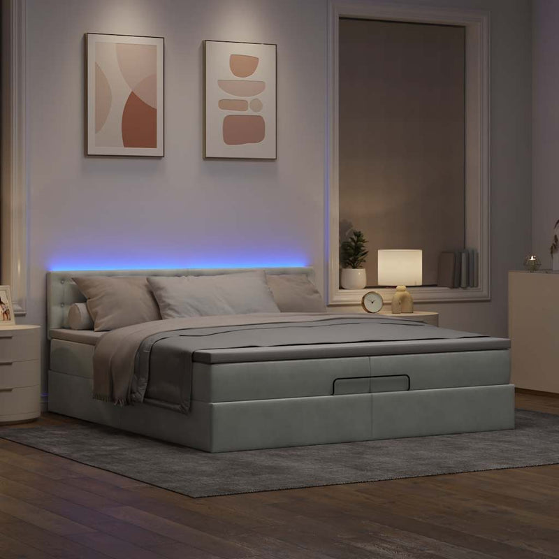 vidaXL Ottomán ágykeret matracokkal világosszürke 200x200cm bársony