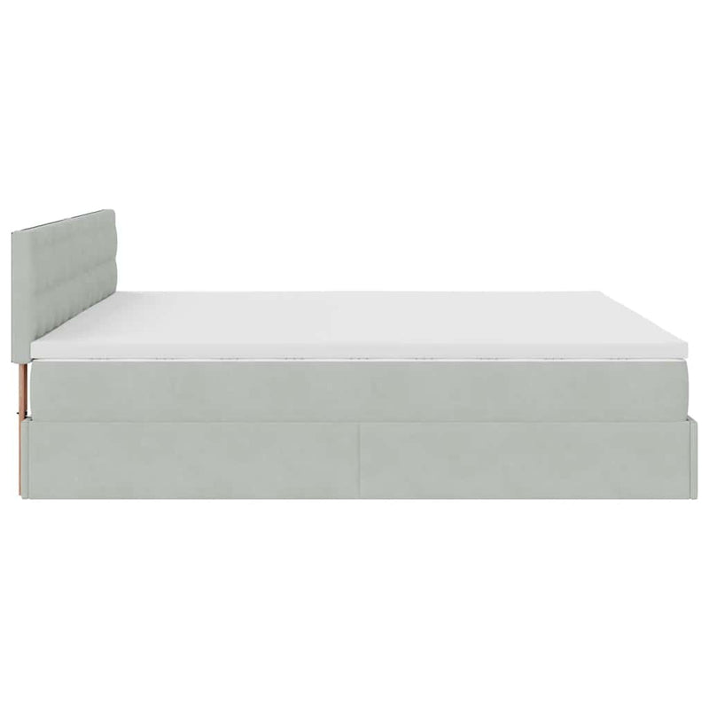vidaXL Ottomán ágykeret matracokkal világosszürke 200x200cm bársony