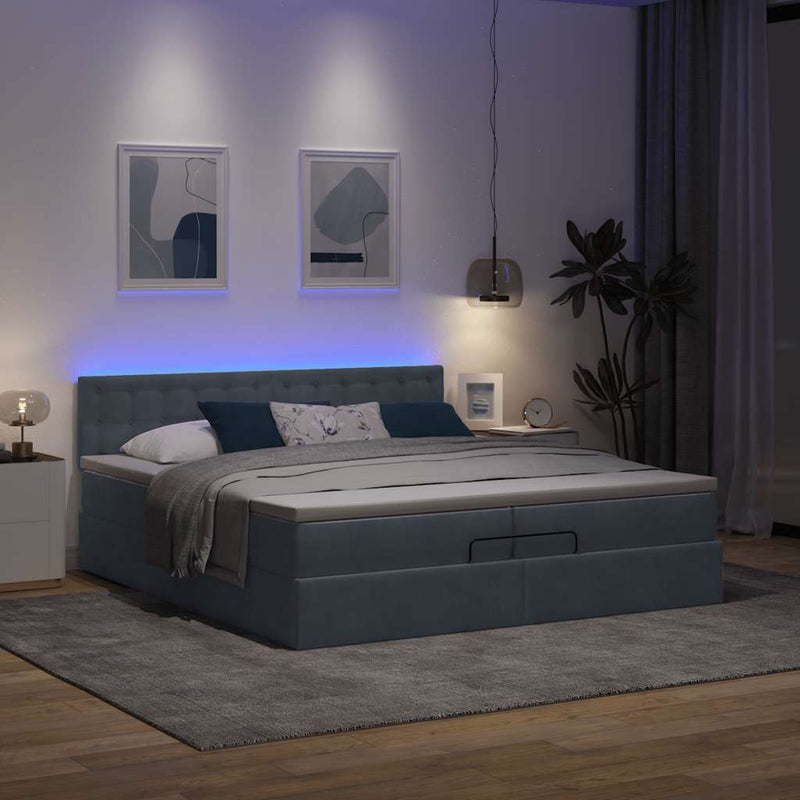vidaXL Ottomán ágykeret matraccal Sötét szürke 200x200cm bársony