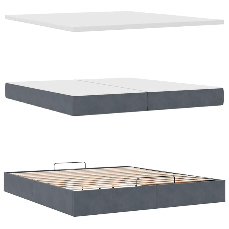 vidaXL Ottomán ágykeret matraccal Sötét szürke 200x200cm bársony