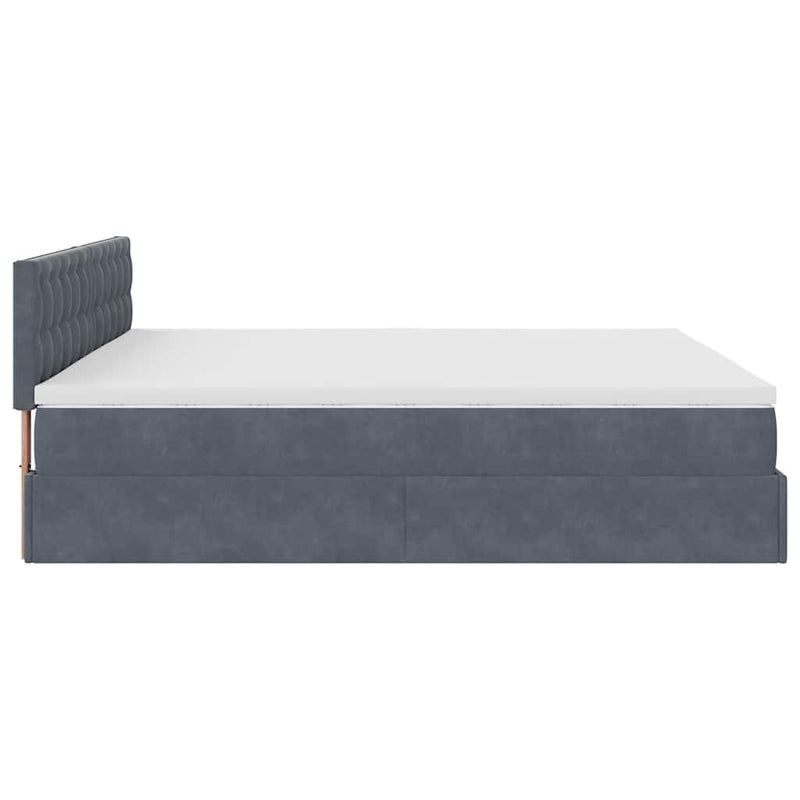 vidaXL Ottomán ágykeret matraccal Sötét szürke 200x200cm bársony