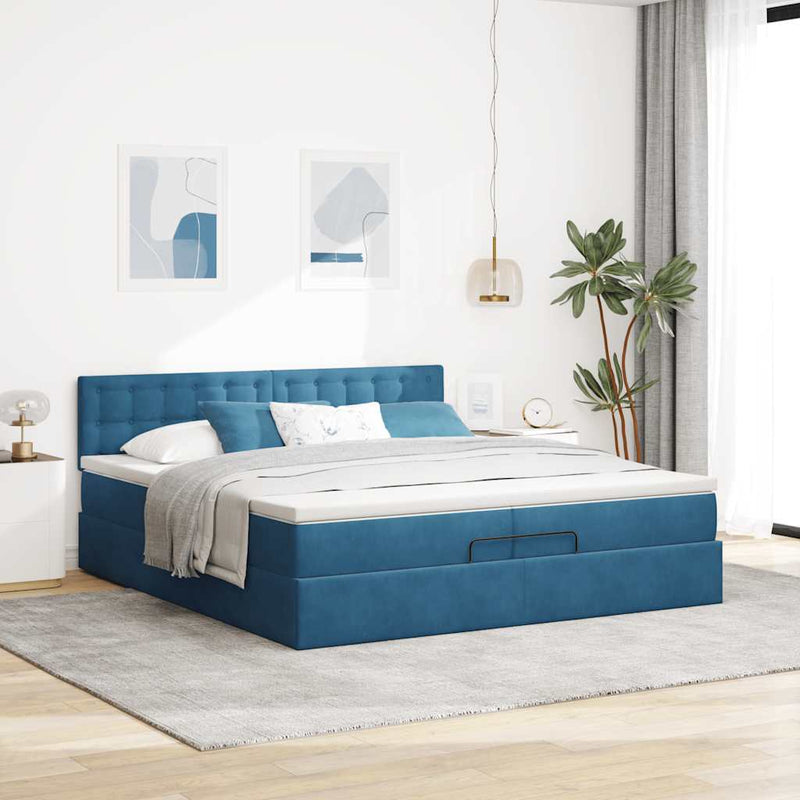 vidaXL Ottomán ágy matracokkal & LED-ek Sötétkék 200x200cm bársony
