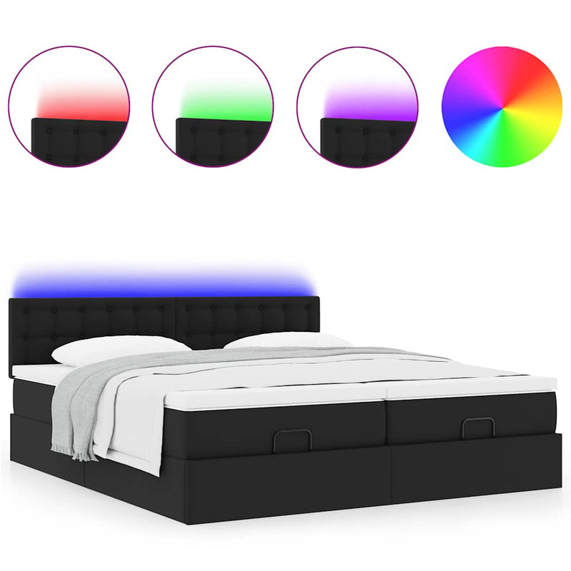 vidaXL fekete műbőr ottomán ágy matracokkal & LED-ek 160x200cm