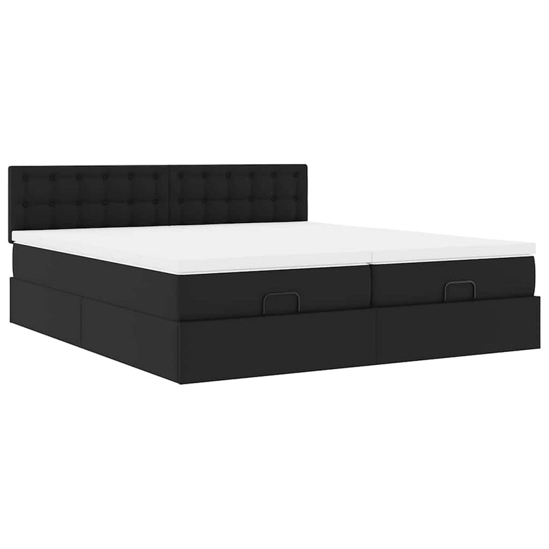 vidaXL fekete műbőr ottomán ágy matracokkal & LED-ek 160x200cm