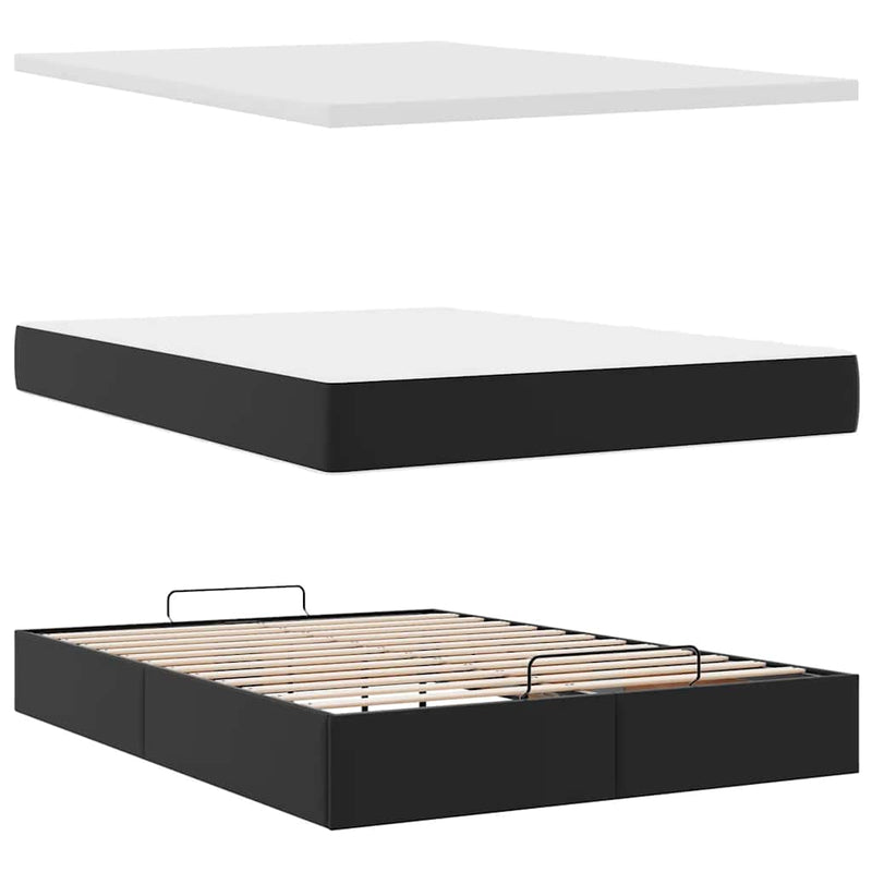 vidaXL fekete műbőr ottomán ágy matracokkal & LED-ek 160x200cm