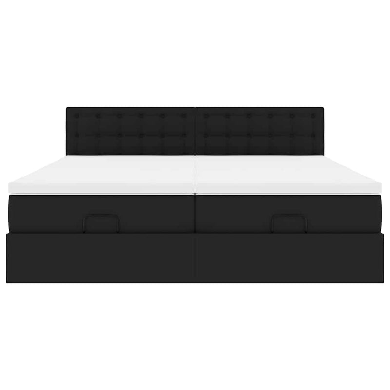 vidaXL fekete műbőr ottomán ágy matracokkal & LED-ek 180x200cm