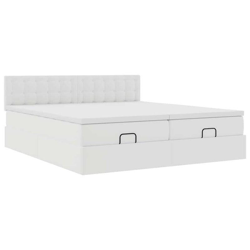 vidaXL Ottomán ágykeret matraccal Fehér 200x200cm műbőrrel