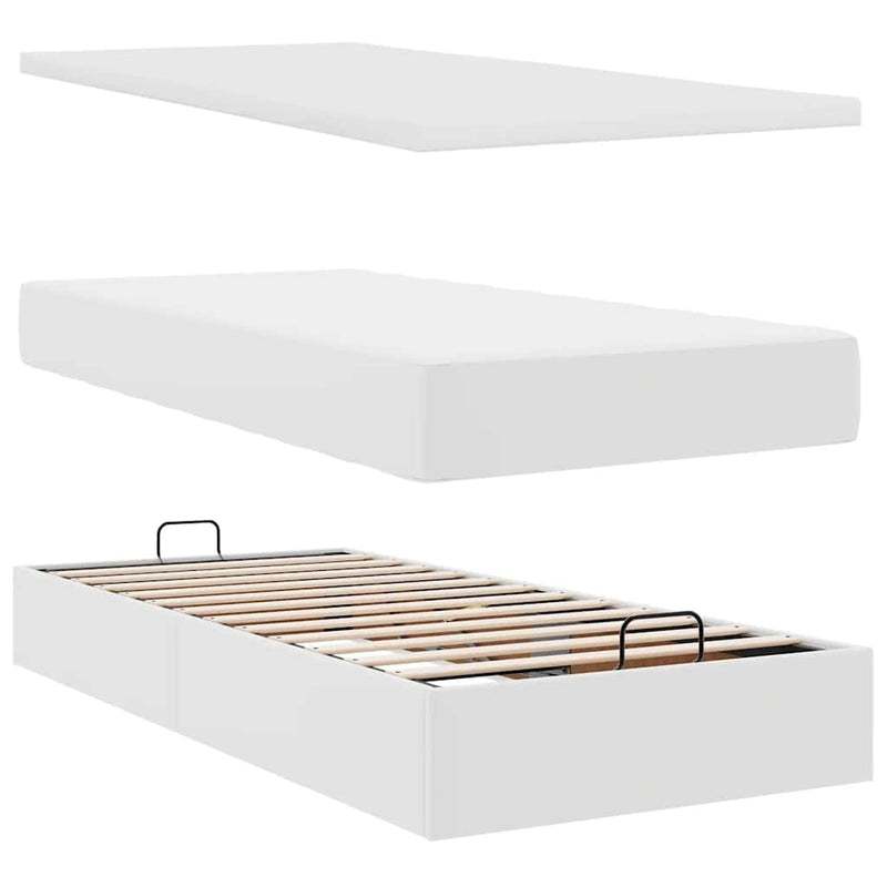 vidaXL Ottomán ágykeret matraccal Fehér 200x200cm műbőrrel