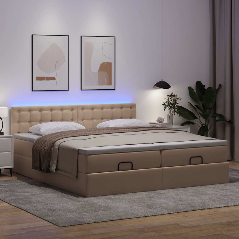 vidaXL Ottomán ágykeret matraccal Cappucino 200x200cm műbőrrel
