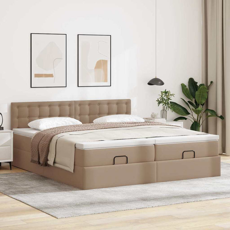 vidaXL Ottomán ágykeret matraccal Cappucino 200x200cm műbőrrel