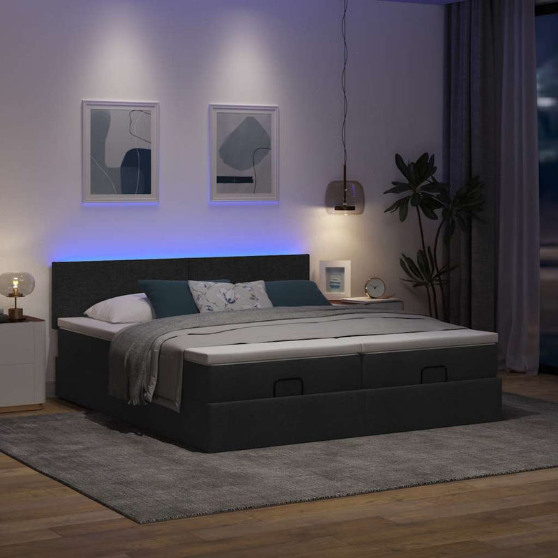 vidaXL Ottomán ágykeret matracokkal Fekete 160x200cm szövet