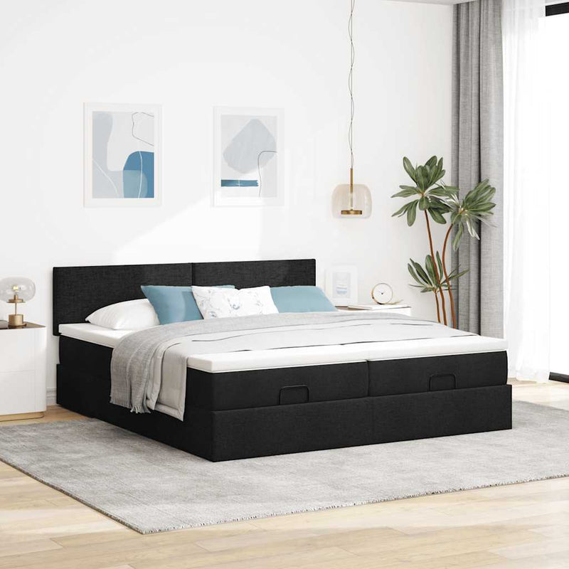 vidaXL Ottomán ágykeret matracokkal Fekete 160x200cm szövet