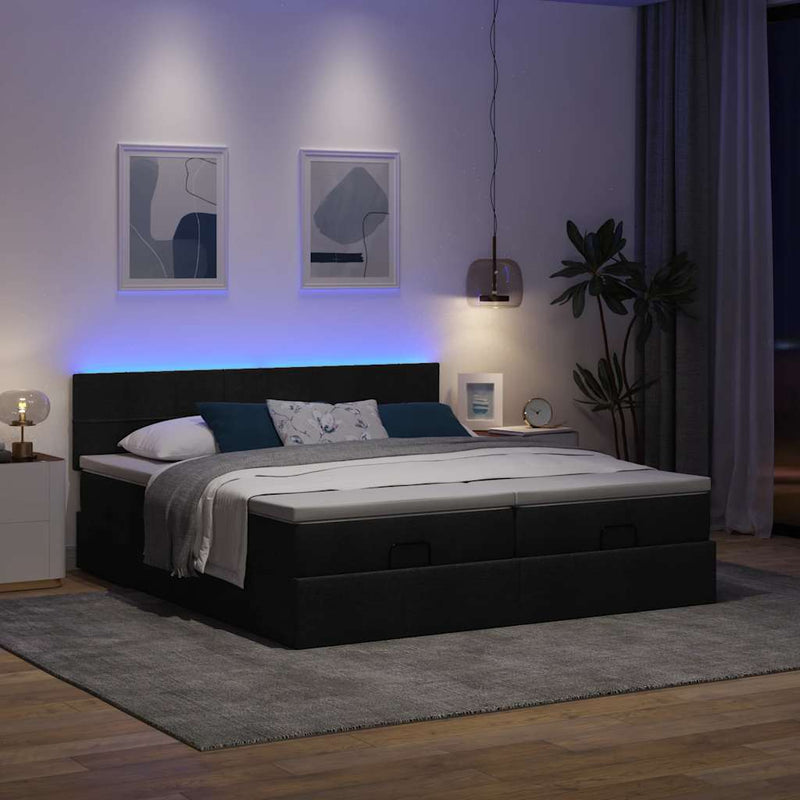 vidaXL Ottomán ágykeret matracokkal Fekete 160x200cm szövet