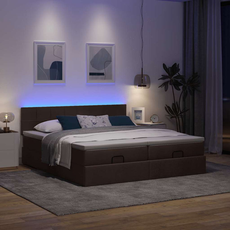 vidaXL Ottomán ágykeret matracokkal Sötétbarna 180x200cm szövet