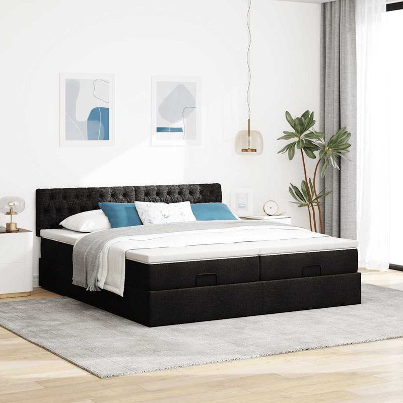 vidaXL Ottomán ágykeret matracokkal Fekete 160x200cm szövet