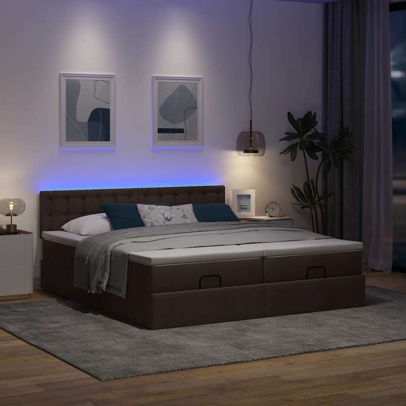 vidaXL Ottomán ágykeret matracokkal Sötétbarna 180x200cm szövet
