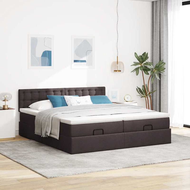 vidaXL Ottomán ágykeret matracokkal Sötétbarna 180x200cm szövet