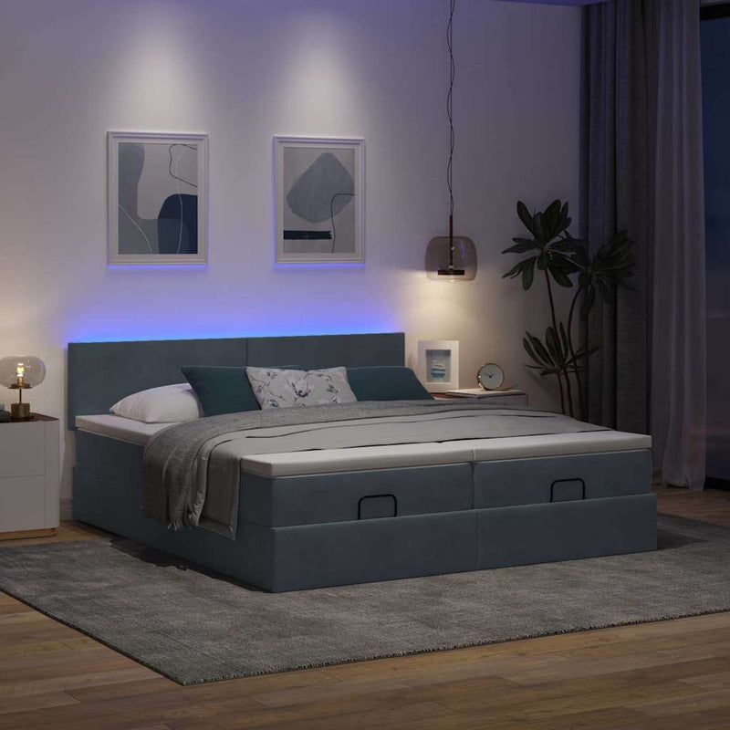 vidaXL Ottomán ágykeret matracokkal sötét szürke 160x200cm bársony