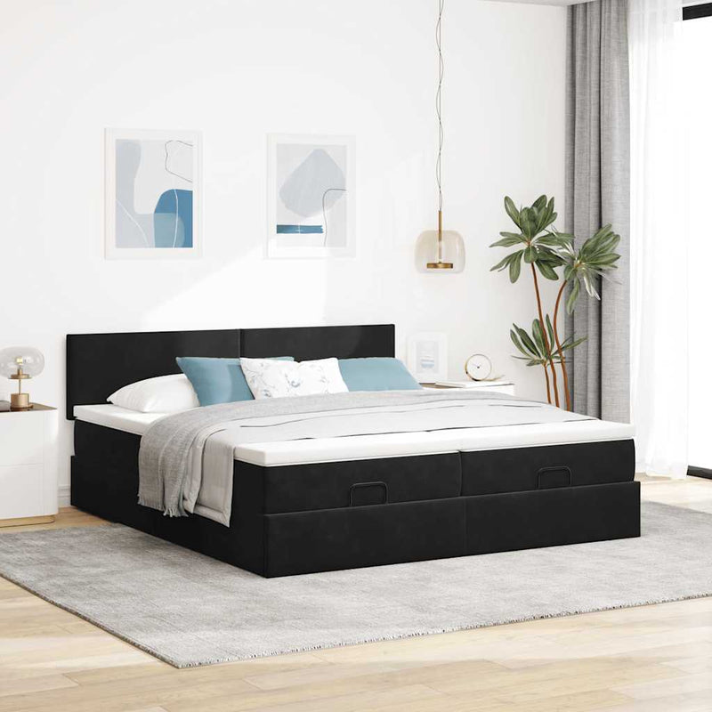 vidaXL Ottomán ágykeret matracokkal fekete 160x200cm bársony