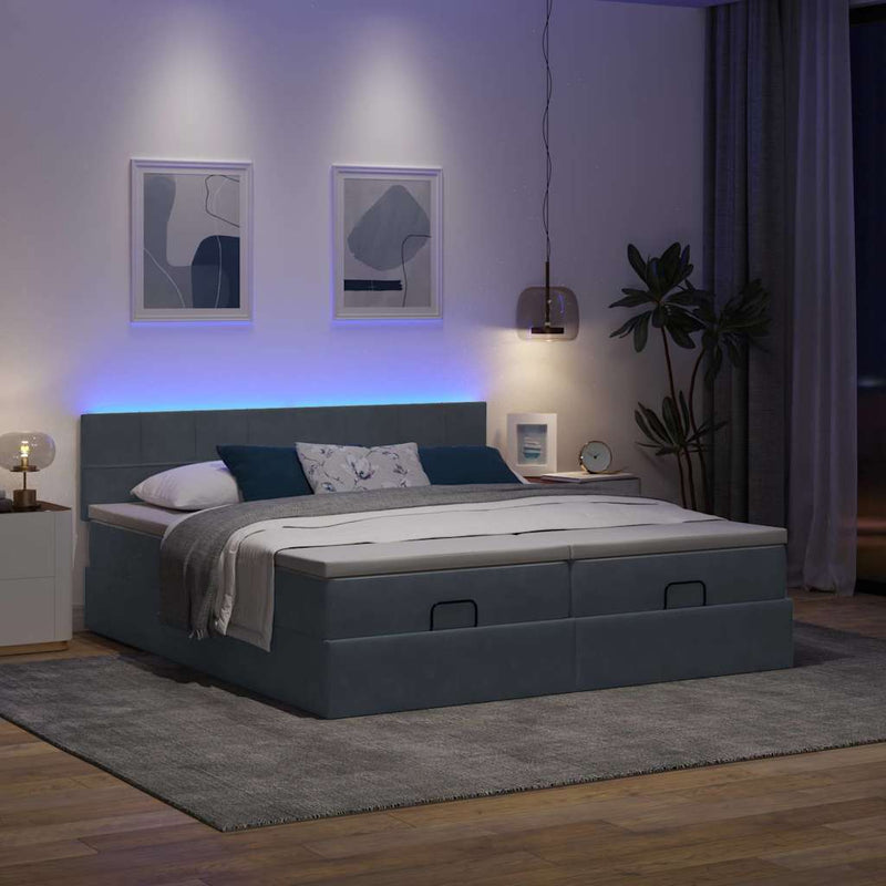vidaXL Ottomán ágykeret matracokkal sötét szürke 160x200cm bársony