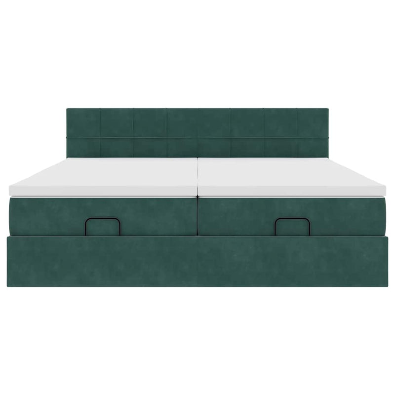 vidaXL Ottomán ágykeret matracokkal sötétzöld 180x200cm bársony