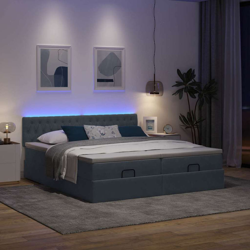 vidaXL Ottomán ágykeret matracokkal sötét szürke 160x200cm bársony