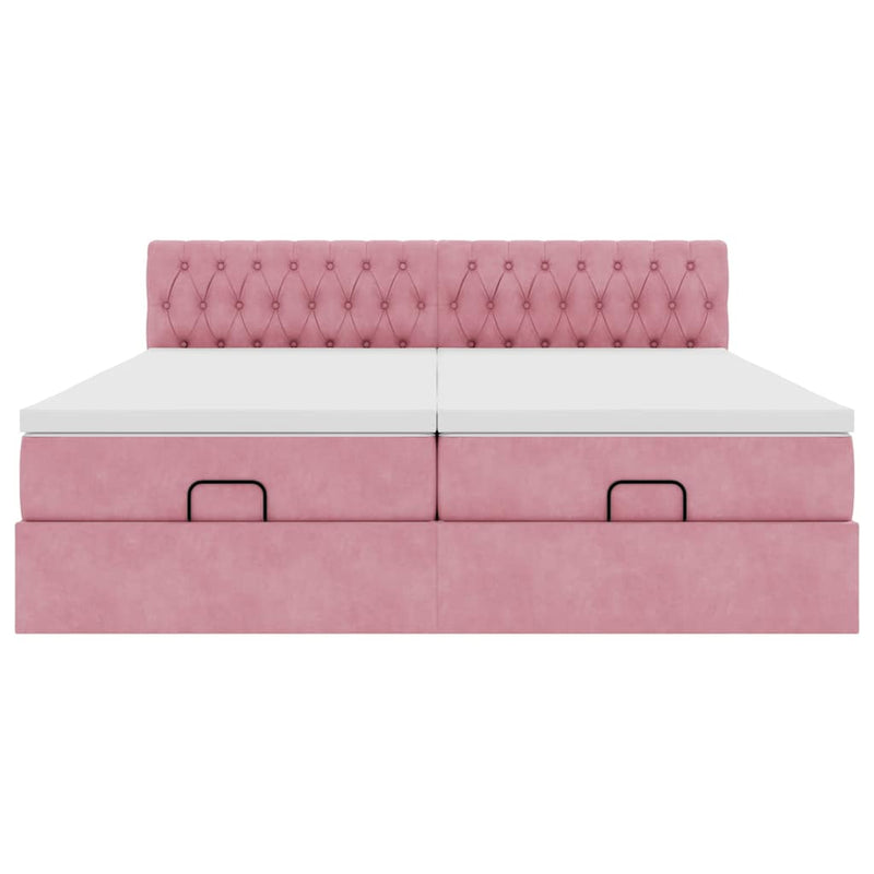 vidaXL Ottomán ágykeret matracokkal Rózsaszín 200x200cm bársony
