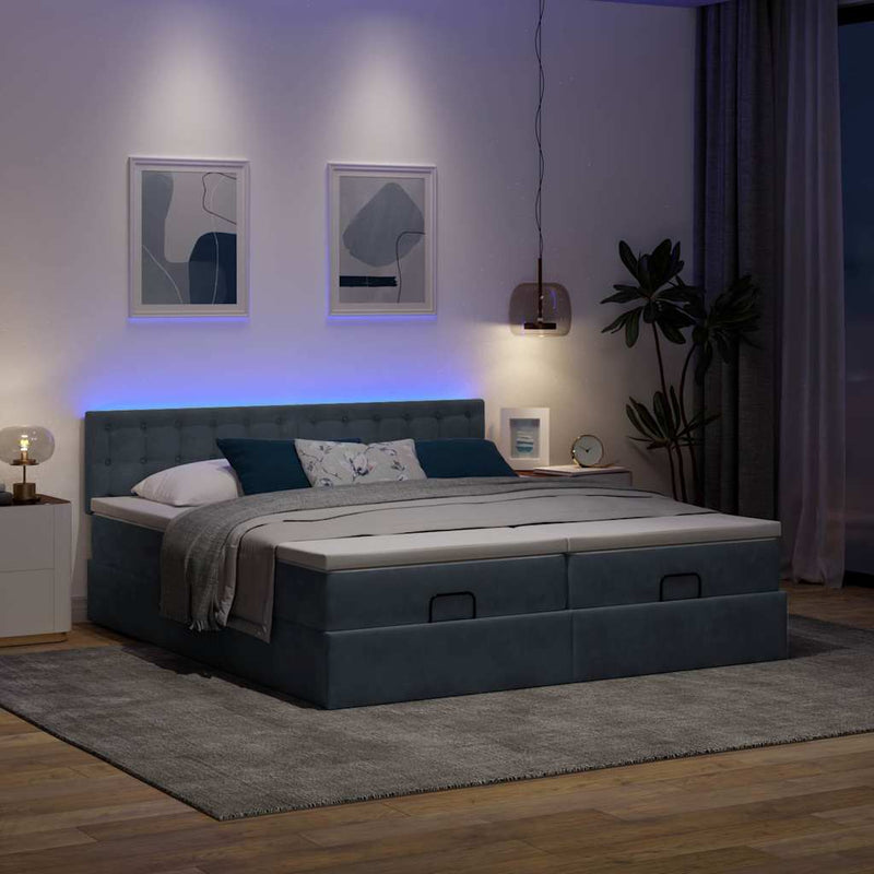 vidaXL Ottomán ágykeret matracokkal sötét szürke 160x200cm bársony