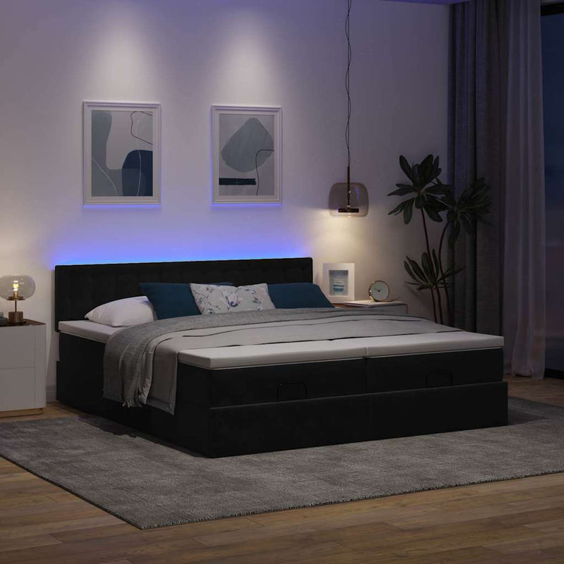 vidaXL Ottomán ágykeret matracokkal fekete 160x200cm bársony