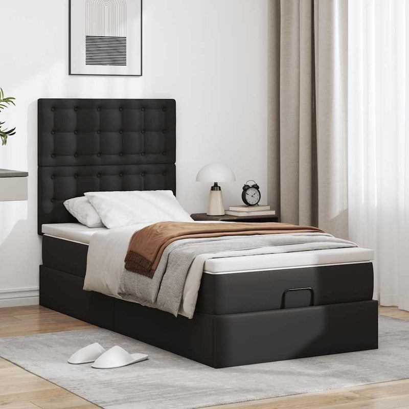 vidaXL fekete műbőr ottomán ágy matraccal 90x200cm
