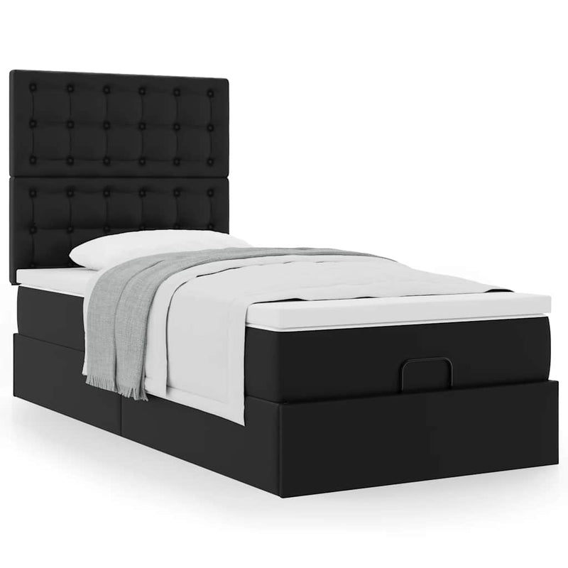 vidaXL fekete műbőr ottomán ágy matraccal 90x200cm