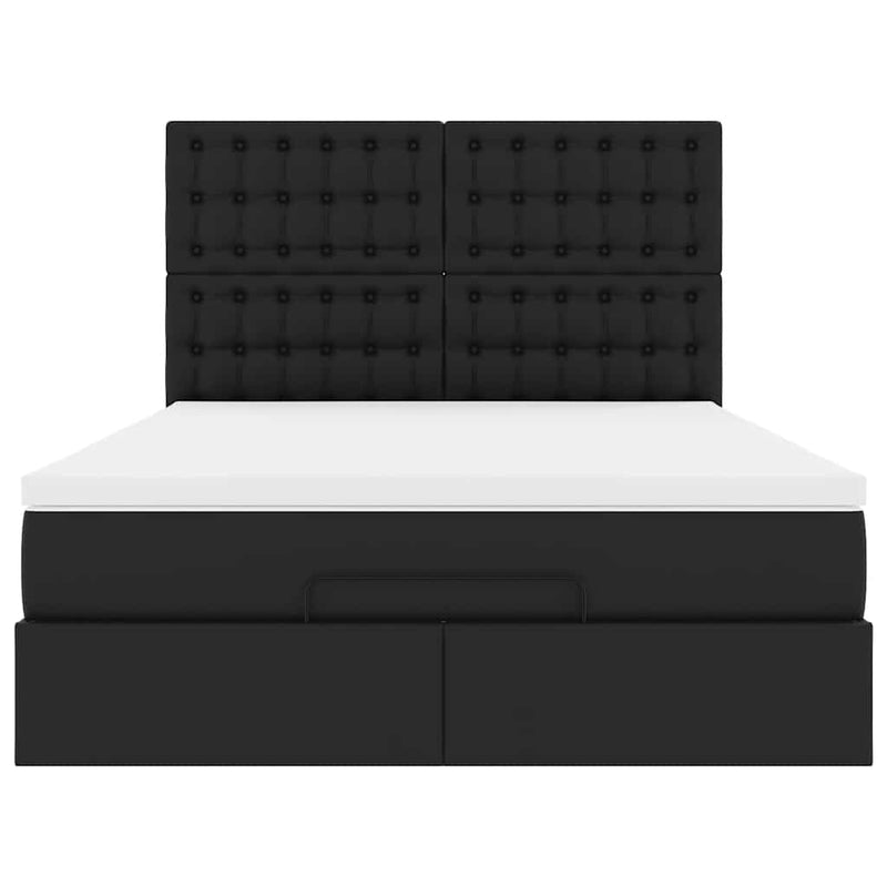 vidaXL Ottomán ágykeret matraccal fekete 140x190cm műbőrrel