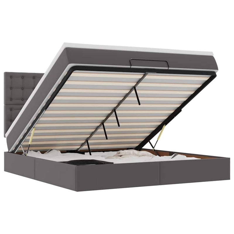 vidaXL Ottomán ágykeret matraccal Szürke 160x200cm műbőrrel