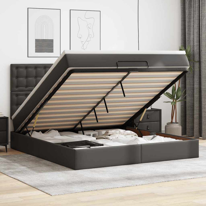 vidaXL Ottomán ágykeret matraccal fekete 180x200cm műbőrrel