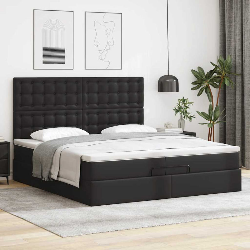 vidaXL Ottomán ágykeret matracokkal Fekete 200x200cm műbőr