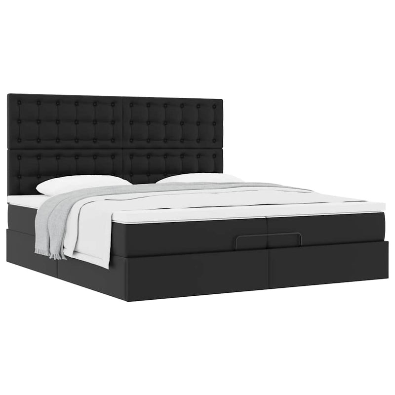 vidaXL Ottomán ágykeret matracokkal Fekete 200x200cm műbőr