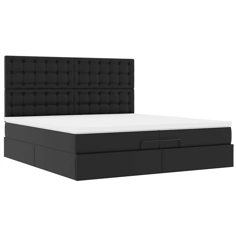 vidaXL Ottomán ágykeret matracokkal Fekete 200x200cm műbőr
