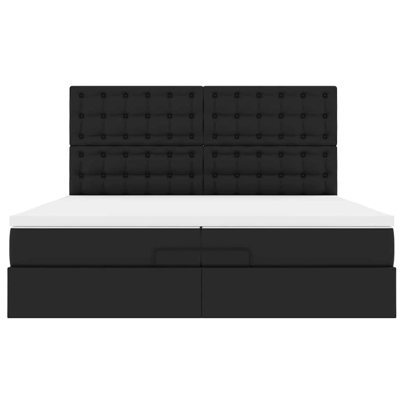 vidaXL Ottomán ágykeret matracokkal Fekete 200x200cm műbőr
