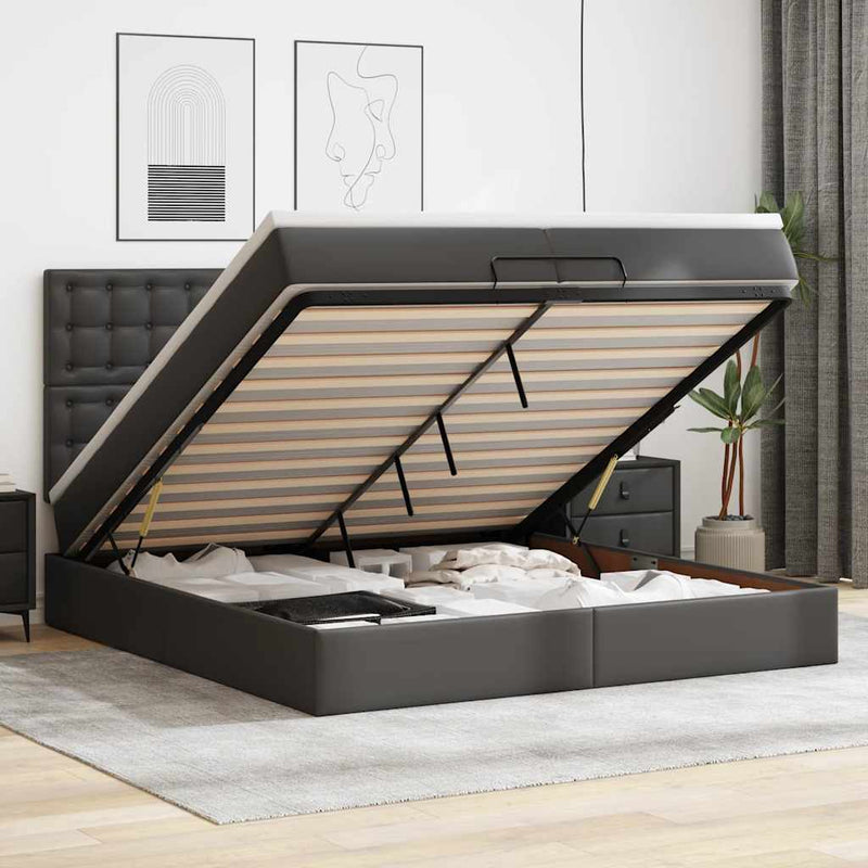vidaXL Ottomán ágykeret matracokkal Fekete 200x200cm műbőr