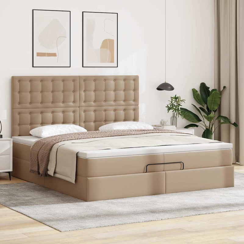 vidaXL Ottomán ágykeret matraccal Cappucino 200x200cm műbőrrel