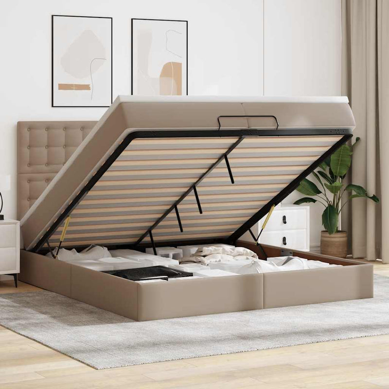 vidaXL Ottomán ágykeret matraccal Cappucino 200x200cm műbőrrel