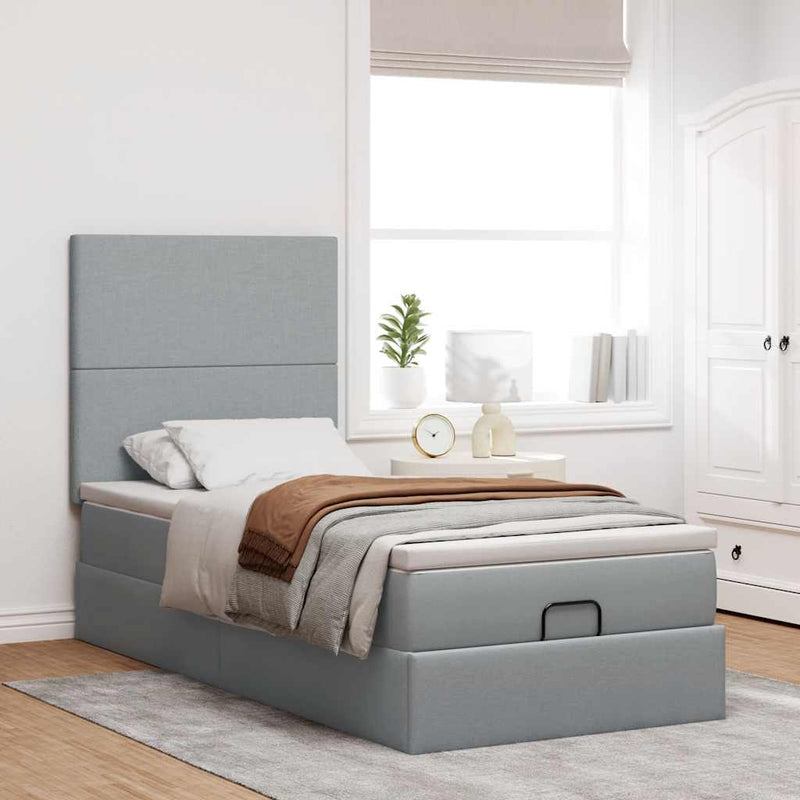 vidaXL Ottomán ágykeret matraccal világosszürke 80x200cm szövet