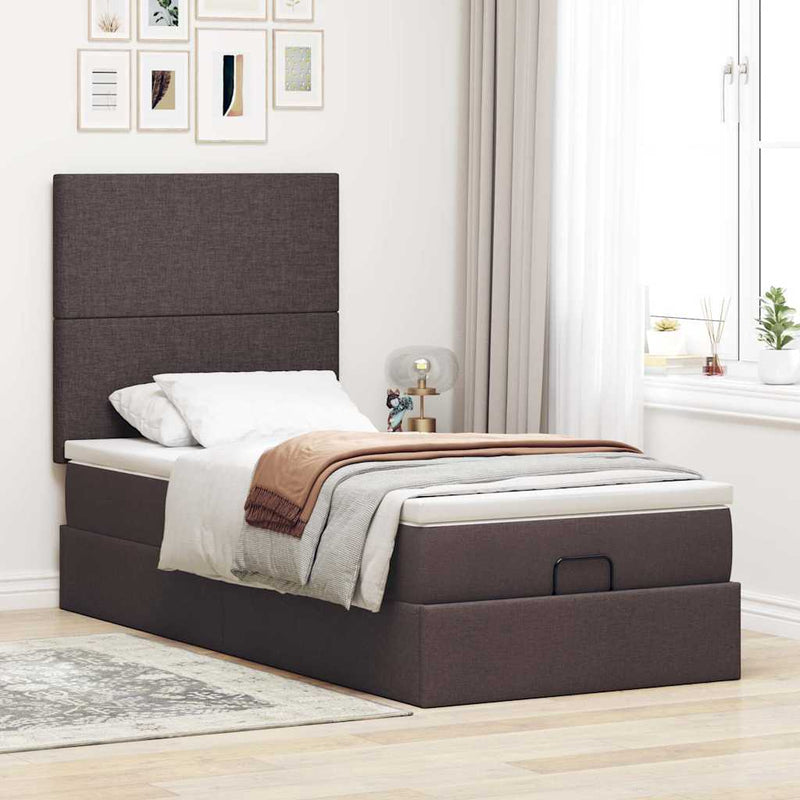 vidaXL Ottomán ágykeret matraccal sötétbarna 80x200cm szövet
